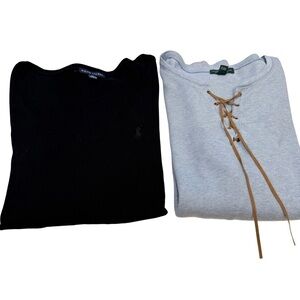 Ralph Lauren 2PCS Women’s Tops 1 Black V-Neck 1 Blue Waffle Knit W/ Tie Sz XL